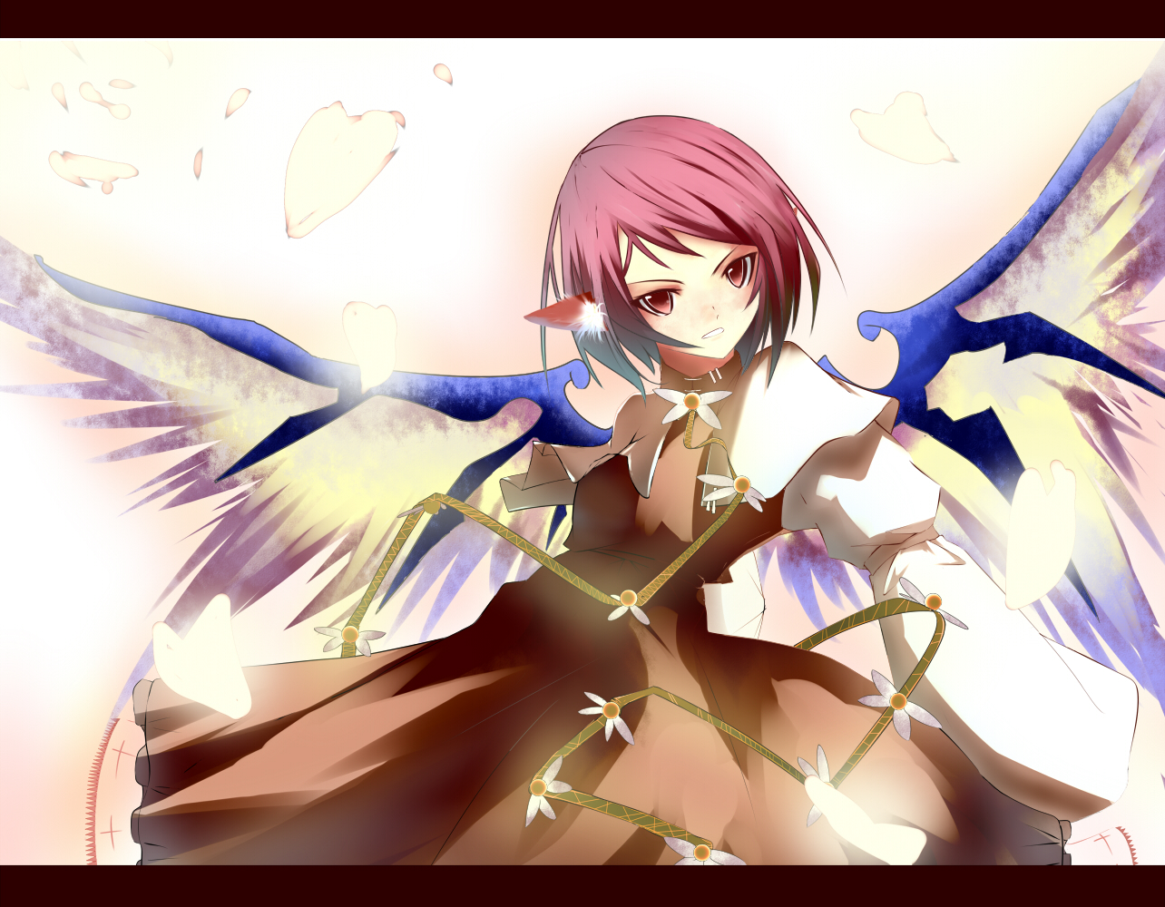 tanetanetane, mystia lorelei, touhou, 1girl, animal ears, female focus, gradient background, letterboxed, no headwear, short hair, solo, white background, wings