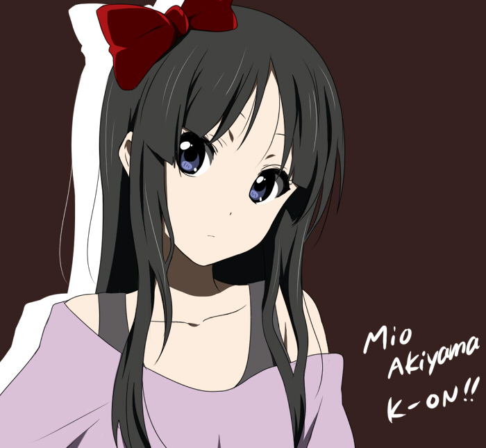 ikari manatsu, akiyama mio, k-on!, listen!!, 1girl, black hair, blue eyes, casual, female focus, long hair, simple background, solo