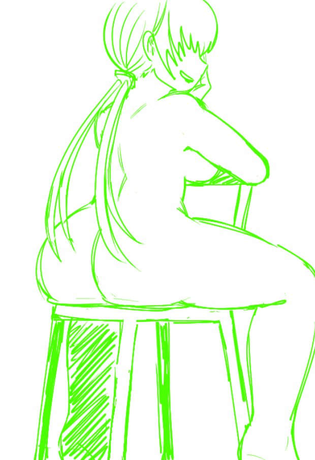 shermie (kof), the king of fighters, 1girl, asphyxia814, ass, breasts, chair, curvy, from behind, huge ass, huge breasts, large breasts, long hair, pale skin, ponytail, sitting, smiley face, twintails