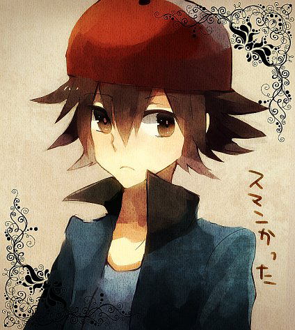 hilbert (pokemon), nintendo, pokemon, pokemon bw, lowres, translated, 10s, 1boy, baseball cap, brown eyes, brown hair, hat, jacket, male focus, shirt, solo