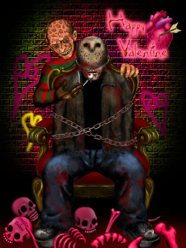 freddy krueger, jason voorhees, a nightmare on elm street, freddy vs. jason, friday the 13th, blood, bone, chain, crossover, heart, mask