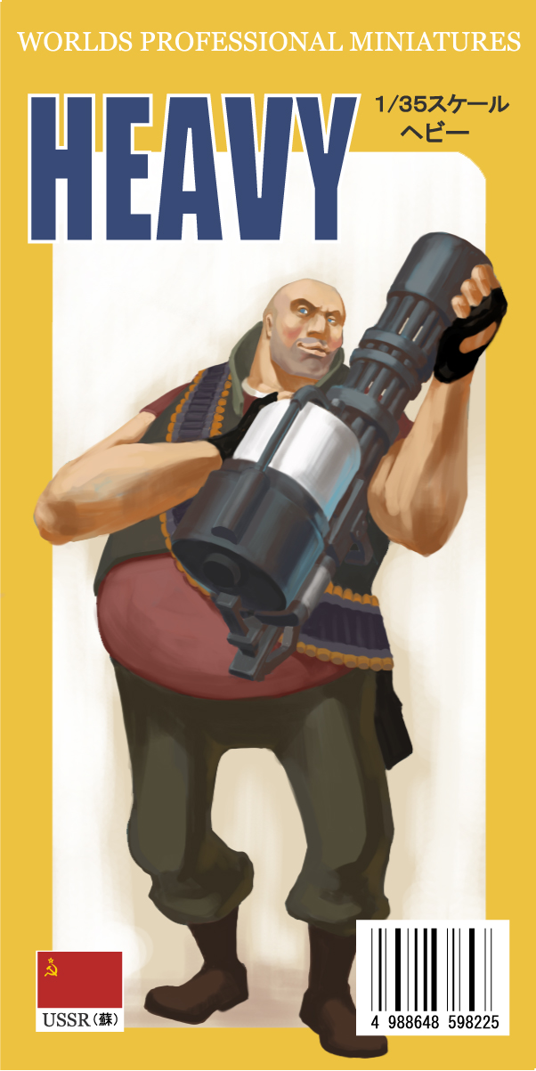 who93, heavy (tf2), red heavy (tf2), team fortress 2, highres, 1boy, bandolier, belt, blouse, gatling gun, gun, male focus, red shirt, shirt, solo, weapon