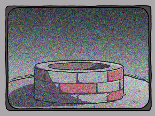 yuutousei, idolmaster, the ring, brick, no humans, parody, screen, static, television, well