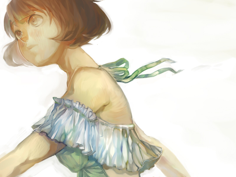 kojijima, akizuki ryo, kane, idolmaster, idolmaster dearly stars, 00s, 1boy, bare shoulders, blush, brown eyes, brown hair, male focus, short hair, solo, trap