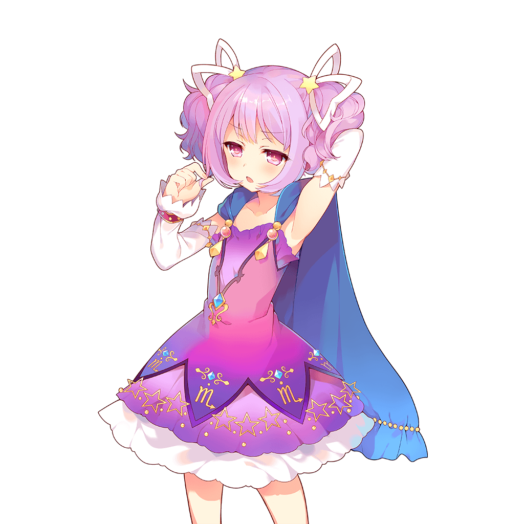 mayachi (amuriya), melo (uchihime), uchi no hime-sama ga ichiban kawaii, 1girl, armpits, blue cape, cape, collarbone, detached sleeves, dress, flat chest, gradient clothes, gradient dress, hair ornament, hair ribbon, holding, holding own hair, pink dress, pink ribbon, purple dress, purple hair, red eyes, ribbon, short hair, star (symbol), star hair ornament, twintails