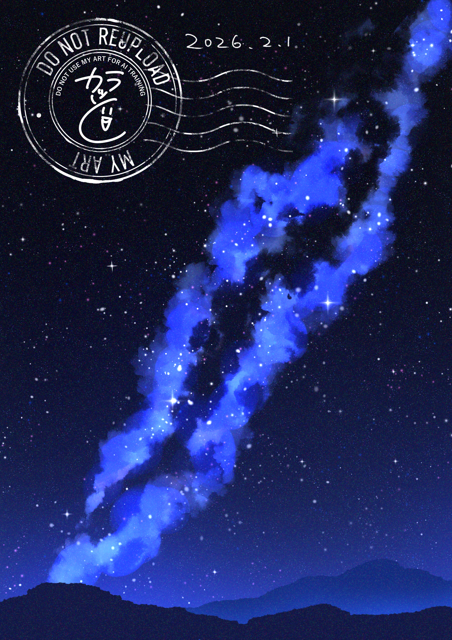 kara tto, original, commentary request, highres, milky way, mountain, no humans, outdoors, scenery, sky, sky focus, star (sky), starry sky