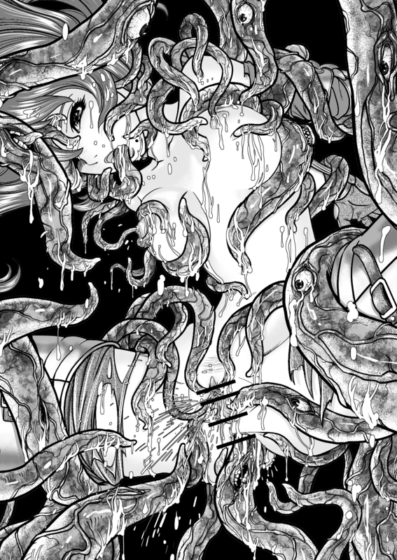 azuma kenji, hildegard von krone, soul calibur, soulcalibur, soulcalibur iv, 1girl, anal, armor, breasts, censored, clitoris, cum, cum in pussy, cum on body, cum on breasts, cum on upper body, erect clitoris, facial, female focus, greyscale, large breasts, long hair, mole, monochrome, nipple penetration, nipples, nude, pussy, rape, solo, spread pussy, tentacles