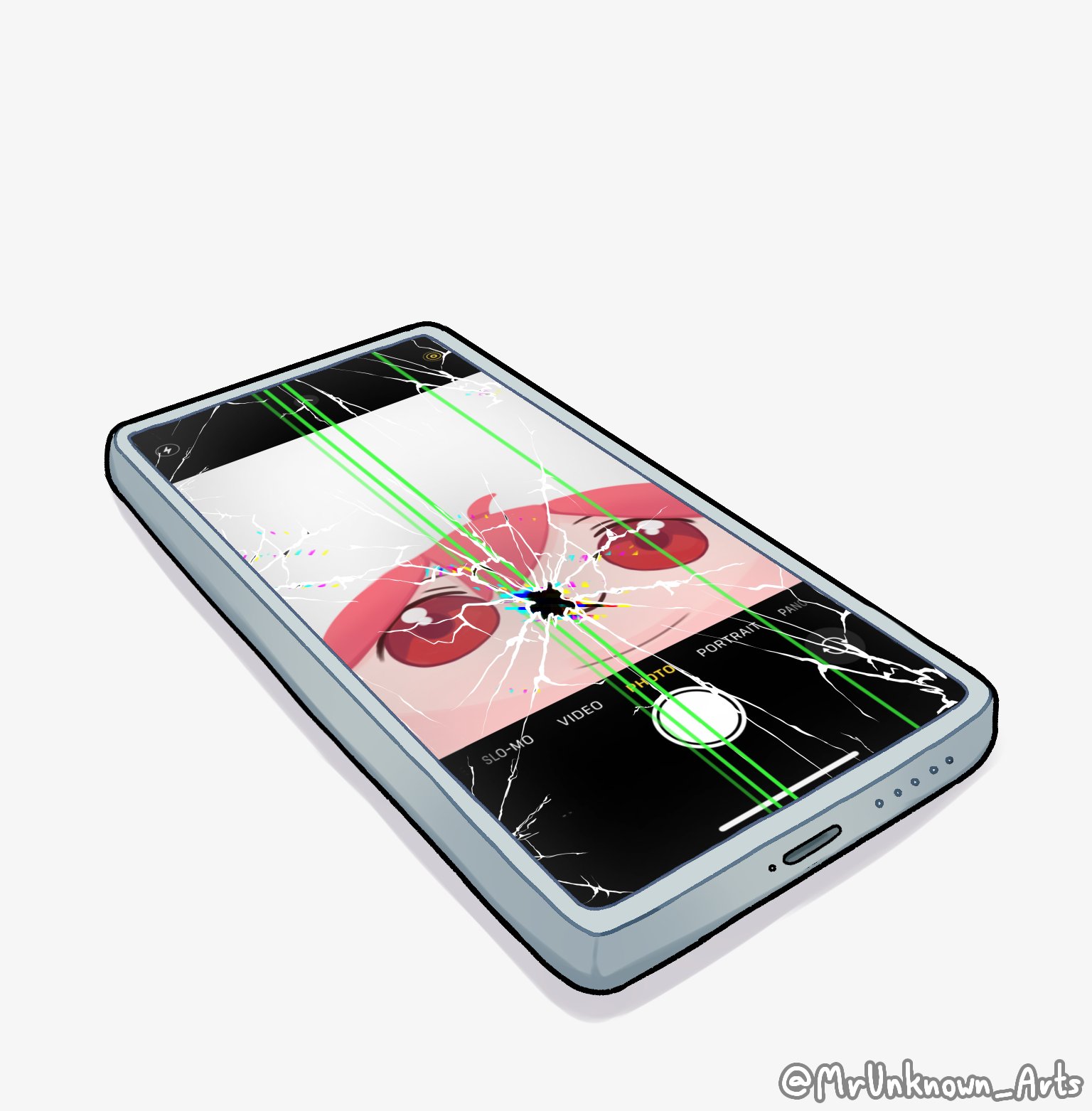 kasane teto, kasane teto (utau), utau, highres, 1girl, ahoge, broken phone, broken screen, cellphone, cellphone photo, character doll, doll, fatass teto (meme), figures taking selfie (meme), meme, mrunknown arts, phone, red eyes, smartphone, smile, user interface