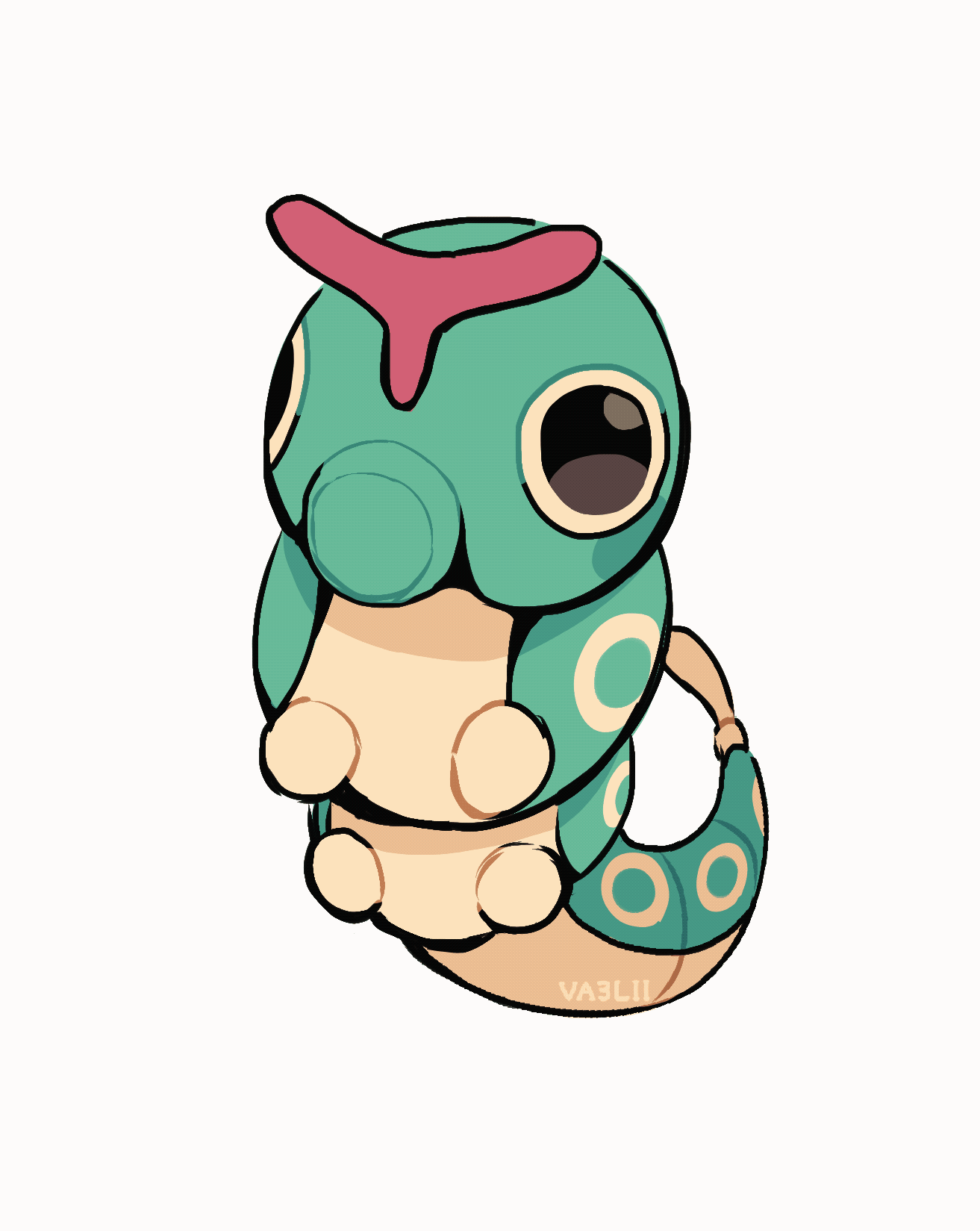 lithiumlocket, caterpie, nintendo, pokemon, animated, animated gif, commentary, english commentary, highres, artist name, black eyes, blinking, bug, caterpillar, full body, gen 1 pokemon, no humans, pokemon (creature), pokemon focus, simple background, solo, white background