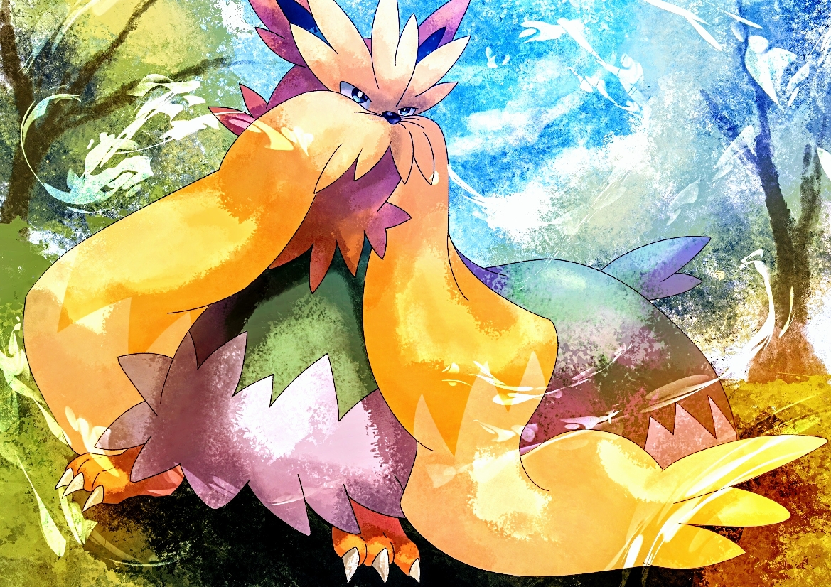 omega takai, stoutland, nintendo, pokemon, commentary request, animal focus, bare tree, black eyes, bright pupils, closed mouth, dog, full body, gen 5 pokemon, no humans, outdoors, pokemon (creature), solo, tree, white pupils