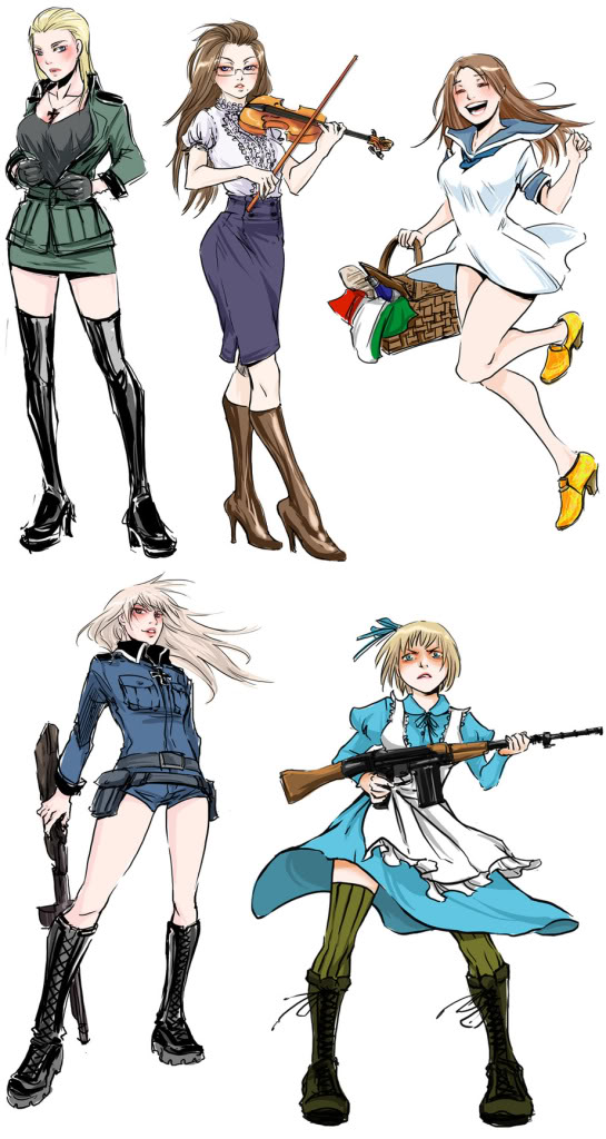 beanclam, austria (hetalia), germany (hetalia), northern italy (hetalia), prussia (hetalia), switzerland (hetalia), axis powers hetalia, gender request, tagme, 5girls, genderswap, multiple girls, thighhighs, zettai ryouiki
