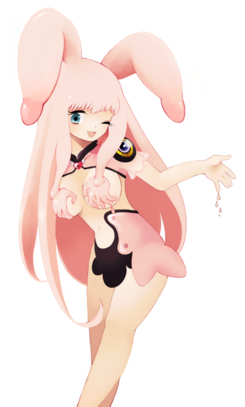 shirosaki london, melona (queen's blade), protean assassin melona, queen's blade, bad id, bad pixiv id, 1girl, animal ears, blue eyes, female focus, monster girl, pink hair, prehensile hair, rabbit ears, slime (substance), slime girl, solo
