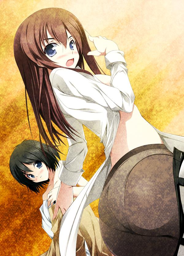 yuuki makoto (radiant), makise kurisu, shiina mayuri, science adventure, steins;gate, 2girls, ass, blush, looking back, multiple girls, panties, panties under pantyhose, pantyhose, underwear, undressing