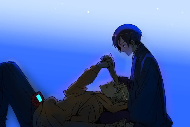 america (hetalia), japan (hetalia), axis powers hetalia, 2boys, black hair, blonde hair, glasses, holding hands, male focus, multiple boys, yaoi