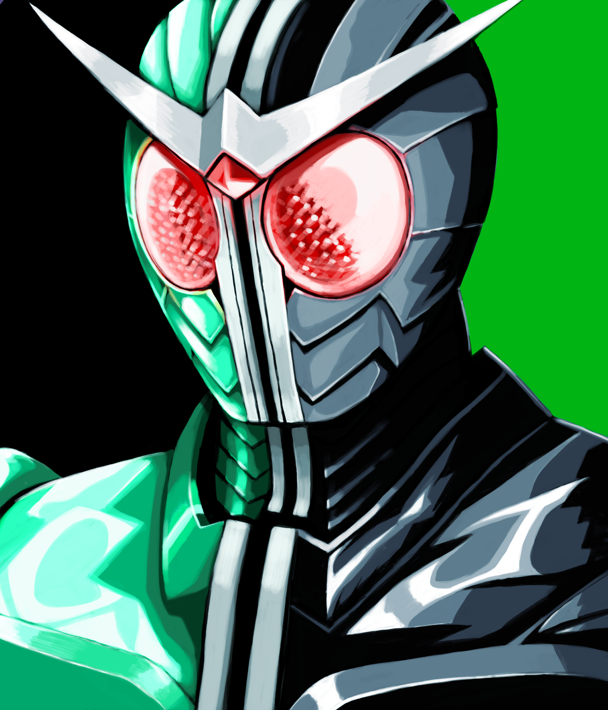 chun (pixiv178364), gachirin, kamen rider double, kamen rider, kamen rider w, bad id, bad pixiv id, highres, 1boy, antennae, male focus, portrait, solo