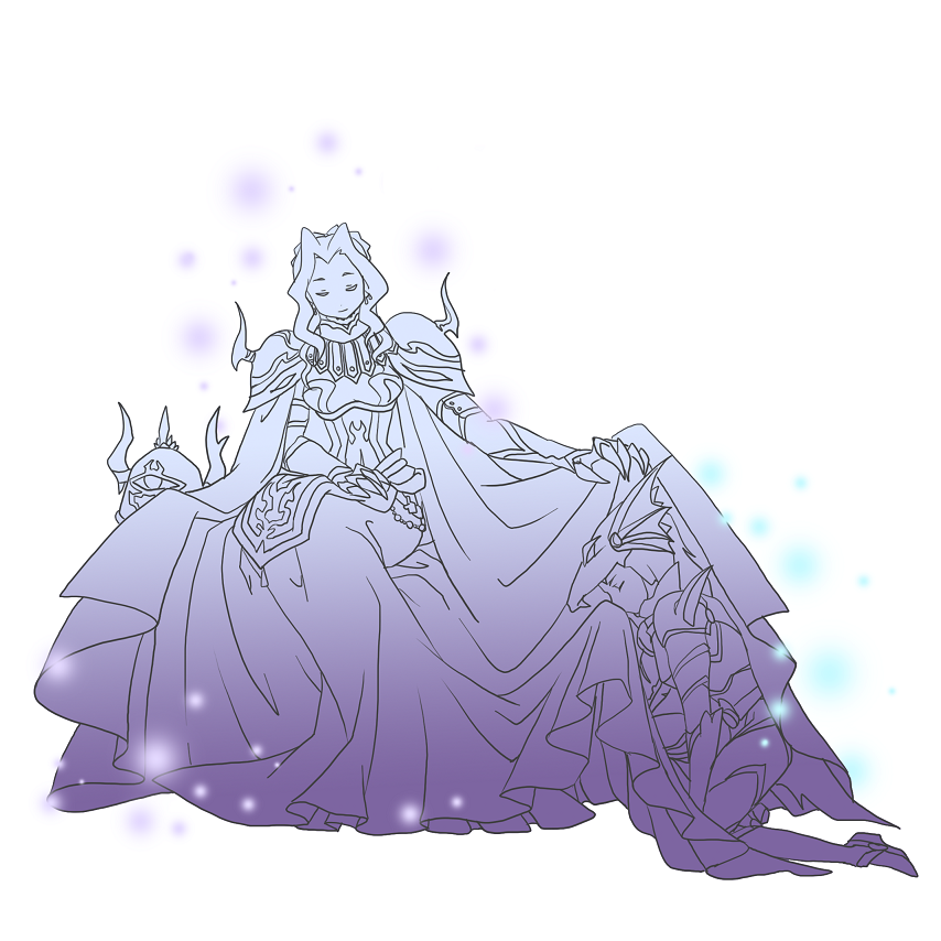 hiruandon, cain highwind, golbez, final fantasy, final fantasy iv, gender request, 1990s (style), armor, cape, closed eyes, couple, dress, genderswap, helmet, long hair, monochrome, shoulder pads, sitting, sketch
