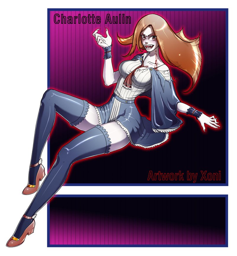 charlotte aulin, castlevania: portrait of ruin, castlevania (series), bad end, brown hair, dark persona, fang, long hair, miniskirt, skirt, thighhighs, transformation, vampire, witch