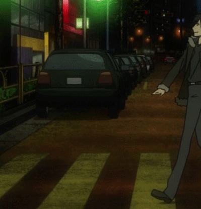 orihara izaya, durarara!!, animated, animated gif, lowres, car, city lights, crosswalk, motor vehicle, walking