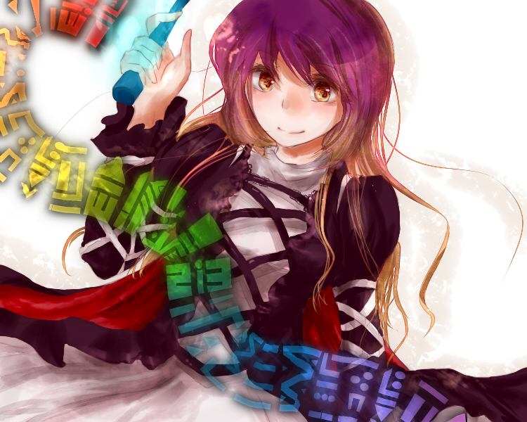 sabuosandayo, hijiri byakuren, touhou, bad id, bad pixiv id, 1girl, dress, female focus, gradient hair, long hair, multicolored hair, scroll, solo, sorcerer's sutra scroll, yellow eyes